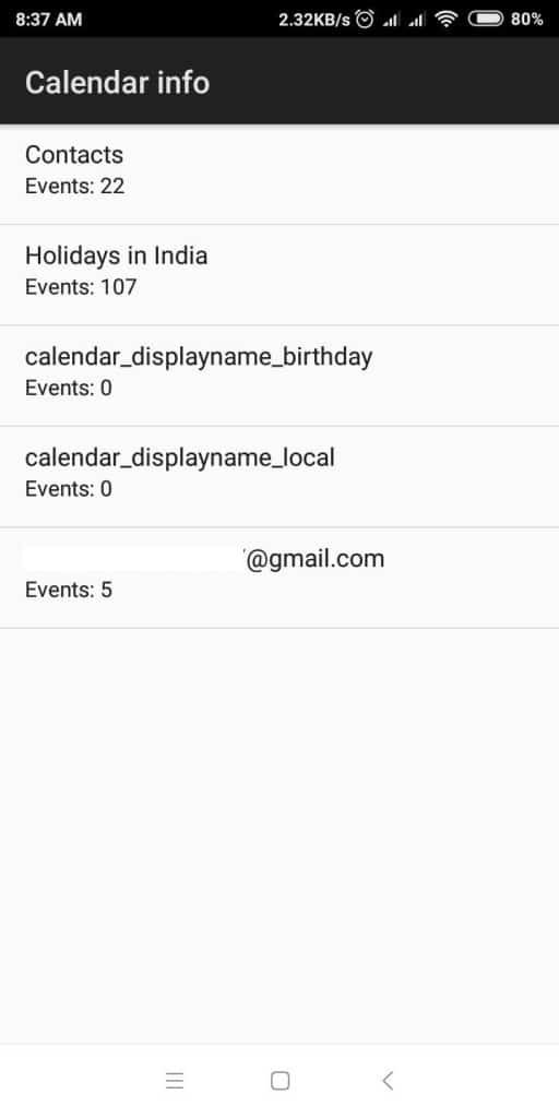 Calendar Android Code